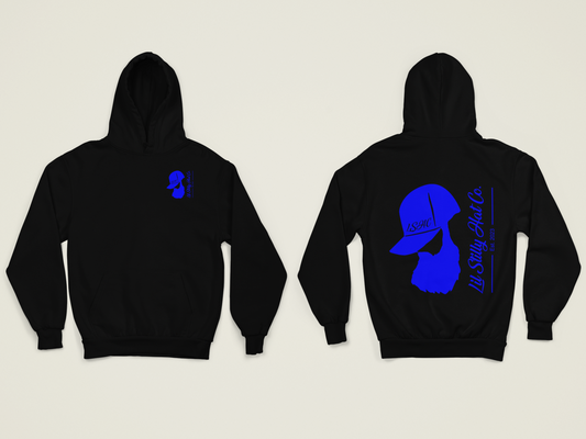 Black Hoodie with Blue screen printed Lil Stilly Hat Co. logo