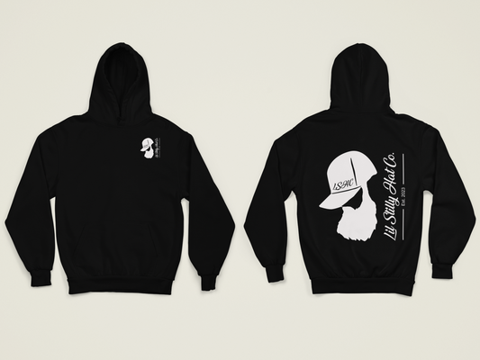 Black Hoodie with White screen printed Lil Stilly Hat Co. logo