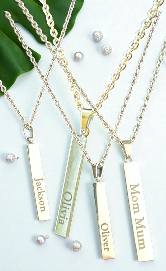 Custom Engraved 3D Bar Necklace